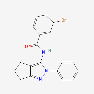 molecular formula C19H16BrN3O B2762506 3-bromo-N-(2-phenyl-2,4,5,6-tetrahydrocyclopenta[c]pyrazol-3-yl)benzamide CAS No. 1043162-52-2