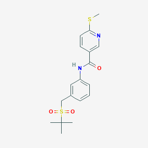 molecular formula C18H22N2O3S2 B2762626 N-{3-[(2-methylpropane-2-sulfonyl)methyl]phenyl}-6-(methylsulfanyl)pyridine-3-carboxamide CAS No. 1387918-10-6