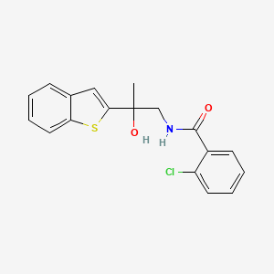 molecular formula C18H16ClNO2S B2762633 N-[2-(1-benzothiophen-2-yl)-2-hydroxypropyl]-2-chlorobenzamide CAS No. 2034547-43-6