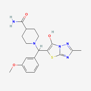 molecular formula C19H23N5O3S B2762641 1-((6-Hydroxy-2-methylthiazolo[3,2-b][1,2,4]triazol-5-yl)(3-methoxyphenyl)methyl)piperidine-4-carboxamide CAS No. 851969-57-8