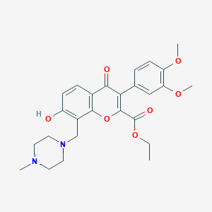 molecular formula C26H30N2O7 B2762647 ethyl 3-(3,4-dimethoxyphenyl)-7-hydroxy-8-[(4-methylpiperazin-1-yl)methyl]-4-oxo-4H-chromene-2-carboxylate CAS No. 637746-85-1