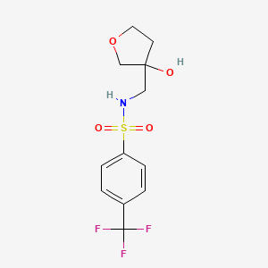 molecular formula C12H14F3NO4S B2762685 N-[(3-hydroxyoxolan-3-yl)methyl]-4-(trifluoromethyl)benzene-1-sulfonamide CAS No. 1912881-81-2
