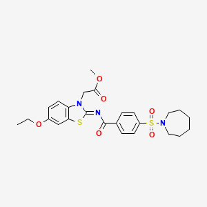 molecular formula C25H29N3O6S2 B2762726 methyl 2-[(2Z)-2-{[4-(azepane-1-sulfonyl)benzoyl]imino}-6-ethoxy-2,3-dihydro-1,3-benzothiazol-3-yl]acetate CAS No. 941872-07-7
