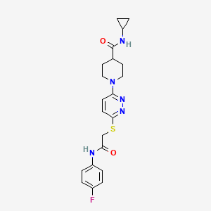 molecular formula C21H24FN5O2S B2762735 N-cyclopropyl-1-(6-((2-((4-fluorophenyl)amino)-2-oxoethyl)thio)pyridazin-3-yl)piperidine-4-carboxamide CAS No. 1242865-90-2