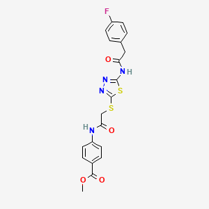 molecular formula C20H17FN4O4S2 B2762751 Methyl 4-(2-((5-(2-(4-fluorophenyl)acetamido)-1,3,4-thiadiazol-2-yl)thio)acetamido)benzoate CAS No. 893358-85-5