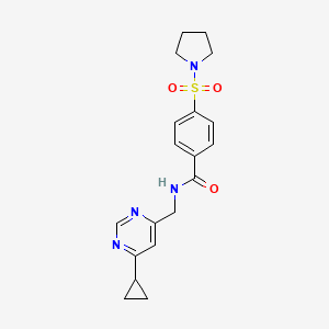molecular formula C19H22N4O3S B2762804 N-[(6-cyclopropylpyrimidin-4-yl)methyl]-4-(pyrrolidine-1-sulfonyl)benzamide CAS No. 2176152-31-9