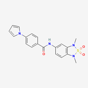 molecular formula C19H18N4O3S B2762809 N-(1,3-dimethyl-2,2-dioxido-1,3-dihydrobenzo[c][1,2,5]thiadiazol-5-yl)-4-(1H-pyrrol-1-yl)benzamide CAS No. 2034241-24-0