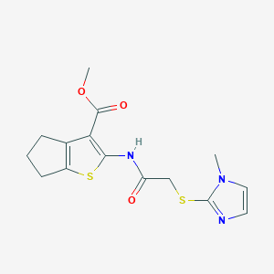 molecular formula C15H17N3O3S2 B276284 methyl 2-({[(1-methyl-1H-imidazol-2-yl)sulfanyl]acetyl}amino)-5,6-dihydro-4H-cyclopenta[b]thiophene-3-carboxylate 