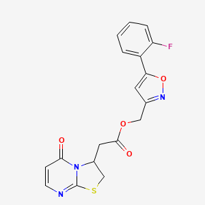 molecular formula C18H14FN3O4S B2762840 (5-(2-fluorophenyl)isoxazol-3-yl)methyl 2-(5-oxo-3,5-dihydro-2H-thiazolo[3,2-a]pyrimidin-3-yl)acetate CAS No. 1207059-39-9