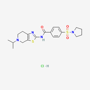 molecular formula C20H27ClN4O3S2 B2762842 N-(5-isopropyl-4,5,6,7-tetrahydrothiazolo[5,4-c]pyridin-2-yl)-4-(pyrrolidin-1-ylsulfonyl)benzamide hydrochloride CAS No. 1189950-92-2