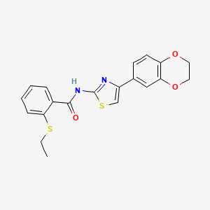 molecular formula C20H18N2O3S2 B2762861 N-(4-(2,3-dihydrobenzo[b][1,4]dioxin-6-yl)thiazol-2-yl)-2-(ethylthio)benzamide CAS No. 898433-66-4