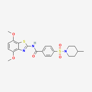molecular formula C22H25N3O5S2 B2762873 N-(4,7-dimethoxy-1,3-benzothiazol-2-yl)-4-[(4-methylpiperidin-1-yl)sulfonyl]benzamide CAS No. 896676-38-3