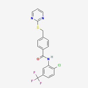 molecular formula C19H13ClF3N3OS B2762899 N-[2-chloro-5-(trifluoromethyl)phenyl]-4-[(pyrimidin-2-ylsulfanyl)methyl]benzamide CAS No. 830338-16-4