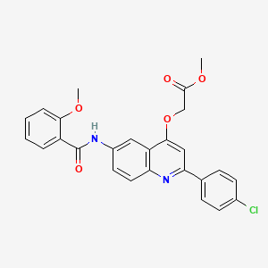 molecular formula C26H21ClN2O5 B2762966 Methyl 2-((2-(4-chlorophenyl)-6-(2-methoxybenzamido)quinolin-4-yl)oxy)acetate CAS No. 1359414-69-9