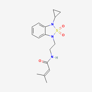molecular formula C16H21N3O3S B2762986 N-[2-(3-cyclopropyl-2,2-dioxo-1,3-dihydro-2lambda6,1,3-benzothiadiazol-1-yl)ethyl]-3-methylbut-2-enamide CAS No. 2097921-39-4