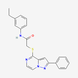 molecular formula C22H20N4OS B2762993 N-(3-ETHYLPHENYL)-2-({2-PHENYLPYRAZOLO[1,5-A]PYRAZIN-4-YL}SULFANYL)ACETAMIDE CAS No. 1021216-47-6