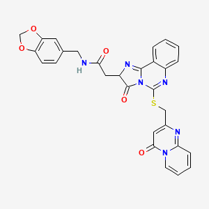 molecular formula C29H22N6O5S B2763002 N-[(2H-1,3-benzodioxol-5-yl)methyl]-2-{3-oxo-5-[({4-oxo-4H-pyrido[1,2-a]pyrimidin-2-yl}methyl)sulfanyl]-2H,3H-imidazo[1,2-c]quinazolin-2-yl}acetamide CAS No. 1022358-84-4