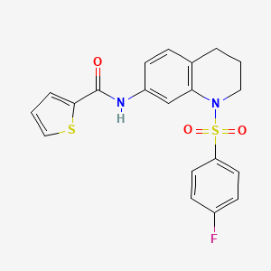 molecular formula C20H17FN2O3S2 B2763046 N-[1-(4-fluorobenzenesulfonyl)-1,2,3,4-tetrahydroquinolin-7-yl]thiophene-2-carboxamide CAS No. 1005300-04-8