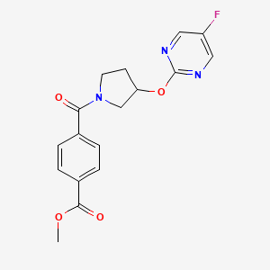 molecular formula C17H16FN3O4 B2763073 Methyl 4-(3-((5-fluoropyrimidin-2-yl)oxy)pyrrolidine-1-carbonyl)benzoate CAS No. 2034388-92-4