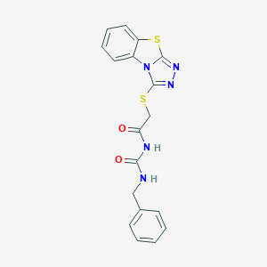 molecular formula C18H15N5O2S2 B276313 N-benzyl-N'-[([1,2,4]triazolo[3,4-b][1,3]benzothiazol-3-ylsulfanyl)acetyl]urea 