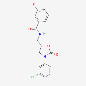 molecular formula C17H14ClFN2O3 B2763158 N-{[3-(3-chlorophenyl)-2-oxo-1,3-oxazolidin-5-yl]methyl}-3-fluorobenzamide CAS No. 954594-91-3