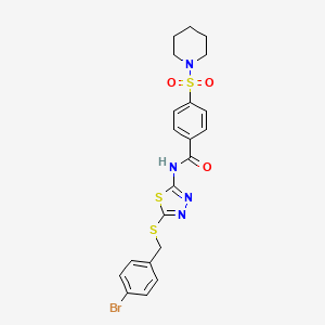 molecular formula C21H21BrN4O3S3 B2763176 N-(5-{[(4-bromophenyl)methyl]sulfanyl}-1,3,4-thiadiazol-2-yl)-4-(piperidine-1-sulfonyl)benzamide CAS No. 392303-09-2