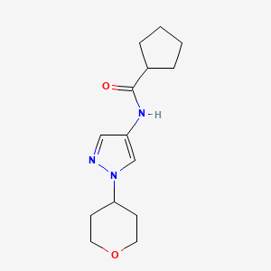 molecular formula C14H21N3O2 B2763177 N-[1-(oxan-4-yl)-1H-pyrazol-4-yl]cyclopentanecarboxamide CAS No. 1797721-09-5