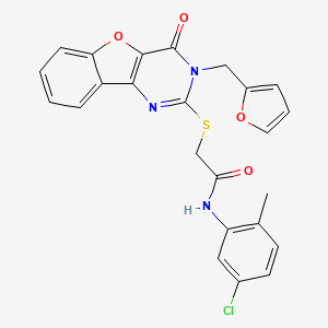 molecular formula C24H18ClN3O4S B2763189 N-(5-chloro-2-methylphenyl)-2-((3-(furan-2-ylmethyl)-4-oxo-3,4-dihydrobenzofuro[3,2-d]pyrimidin-2-yl)thio)acetamide CAS No. 892300-62-8