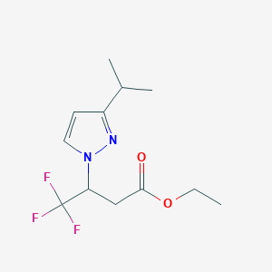 molecular formula C12H17F3N2O2 B2763207 Ethyl 4,4,4-trifluoro-3-(3-propan-2-ylpyrazol-1-yl)butanoate CAS No. 2054953-48-7