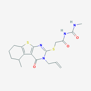 molecular formula C18H22N4O3S2 B276328 N-{[(3-allyl-5-methyl-4-oxo-3,4,5,6,7,8-hexahydro[1]benzothieno[2,3-d]pyrimidin-2-yl)sulfanyl]acetyl}-N'-methylurea 
