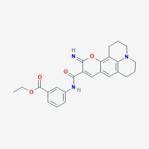 molecular formula C25H25N3O4 B2763298 ethyl 3-(11-imino-2,3,5,6,7,11-hexahydro-1H-pyrano[2,3-f]pyrido[3,2,1-ij]quinoline-10-carboxamido)benzoate CAS No. 865654-93-9