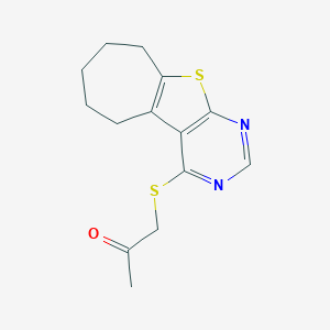 molecular formula C14H16N2OS2 B276332 1-(6,7,8,9-tetrahydro-5H-cyclohepta[4,5]thieno[2,3-d]pyrimidin-4-ylsulfanyl)acetone 