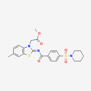 molecular formula C23H25N3O5S2 B2763345 methyl 2-[(2Z)-6-methyl-2-{[4-(piperidine-1-sulfonyl)benzoyl]imino}-2,3-dihydro-1,3-benzothiazol-3-yl]acetate CAS No. 865197-25-7