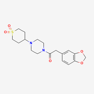 molecular formula C18H24N2O5S B2763387 2-(benzo[d][1,3]dioxol-5-yl)-1-(4-(1,1-dioxidotetrahydro-2H-thiopyran-4-yl)piperazin-1-yl)ethanone CAS No. 2034459-34-0