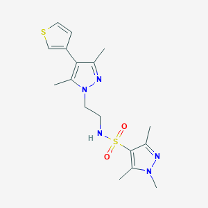 molecular formula C17H23N5O2S2 B2763429 N-(2-(3,5-dimethyl-4-(thiophen-3-yl)-1H-pyrazol-1-yl)ethyl)-1,3,5-trimethyl-1H-pyrazole-4-sulfonamide CAS No. 2034510-95-5