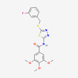 molecular formula C19H18FN3O4S2 B2763432 N-(5-((3-fluorobenzyl)thio)-1,3,4-thiadiazol-2-yl)-3,4,5-trimethoxybenzamide CAS No. 392317-38-3