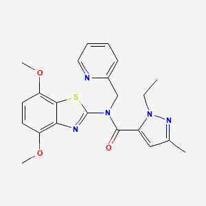molecular formula C22H23N5O3S B2763456 N-(4,7-dimethoxybenzo[d]thiazol-2-yl)-1-ethyl-3-methyl-N-(pyridin-2-ylmethyl)-1H-pyrazole-5-carboxamide CAS No. 1171785-99-1