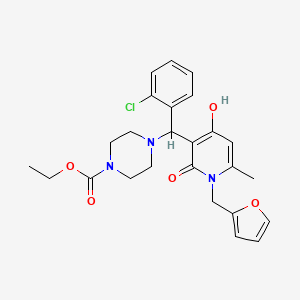 molecular formula C25H28ClN3O5 B2763463 Ethyl 4-((2-chlorophenyl)(1-(furan-2-ylmethyl)-4-hydroxy-6-methyl-2-oxo-1,2-dihydropyridin-3-yl)methyl)piperazine-1-carboxylate CAS No. 897612-36-1