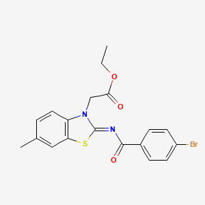 molecular formula C19H17BrN2O3S B2763501 Ethyl 2-[2-(4-bromobenzoyl)imino-6-methyl-1,3-benzothiazol-3-yl]acetate CAS No. 1005945-23-2