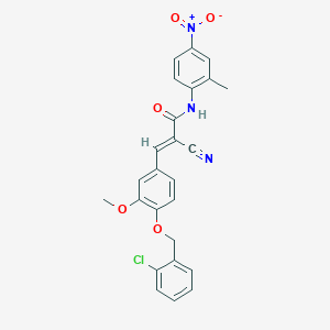 B2763534 (E)-3-[4-[(2-chlorophenyl)methoxy]-3-methoxyphenyl]-2-cyano-N-(2-methyl-4-nitrophenyl)prop-2-enamide CAS No. 380566-38-1