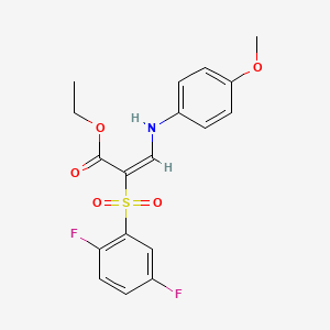 molecular formula C18H17F2NO5S B2763596 ethyl (2E)-2-[(2,5-difluorophenyl)sulfonyl]-3-[(4-methoxyphenyl)amino]acrylate CAS No. 1327176-78-2