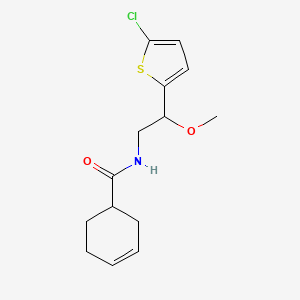molecular formula C14H18ClNO2S B2763638 N-[2-(5-chlorothiophen-2-yl)-2-methoxyethyl]cyclohex-3-ene-1-carboxamide CAS No. 2034597-96-9