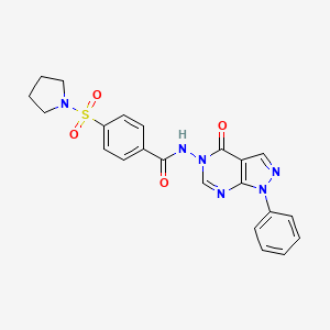 molecular formula C22H20N6O4S B2763640 N-(4-oxo-1-phenyl-1H-pyrazolo[3,4-d]pyrimidin-5(4H)-yl)-4-(pyrrolidin-1-ylsulfonyl)benzamide CAS No. 899752-89-7