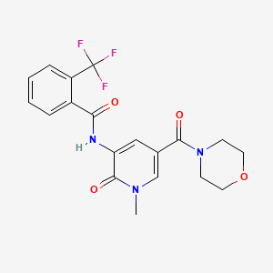 molecular formula C19H18F3N3O4 B2763653 N-(1-methyl-5-(morpholine-4-carbonyl)-2-oxo-1,2-dihydropyridin-3-yl)-2-(trifluoromethyl)benzamide CAS No. 1105242-61-2