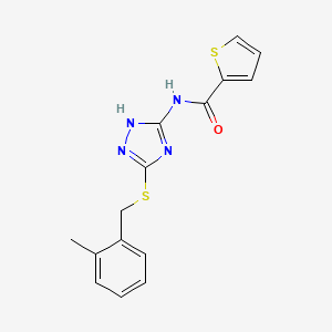 molecular formula C15H14N4OS2 B2763678 N-{5-[(2-methylbenzyl)sulfanyl]-1H-1,2,4-triazol-3-yl}-2-thiophenecarboxamide CAS No. 866011-03-2