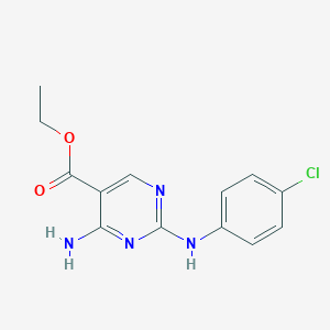 molecular formula C13H13ClN4O2 B276373 Ethyl 4-amino-2-(4-chloroanilino)-5-pyrimidinecarboxylate 