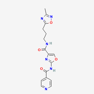 B2763743 2-(isonicotinamido)-N-(3-(3-methyl-1,2,4-oxadiazol-5-yl)propyl)oxazole-4-carboxamide CAS No. 1797059-98-3
