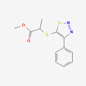 molecular formula C12H12N2O2S2 B2763747 Methyl 2-[(4-phenyl-1,2,3-thiadiazol-5-yl)sulfanyl]propanoate CAS No. 478030-88-5