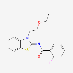 molecular formula C18H17IN2O2S B2763771 N-[(2Z)-3-(2-ethoxyethyl)-2,3-dihydro-1,3-benzothiazol-2-ylidene]-2-iodobenzamide CAS No. 865162-48-7