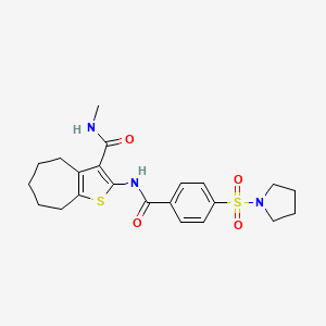 molecular formula C22H27N3O4S2 B2763791 N-methyl-2-(4-(pyrrolidin-1-ylsulfonyl)benzamido)-5,6,7,8-tetrahydro-4H-cyclohepta[b]thiophene-3-carboxamide CAS No. 893124-90-8